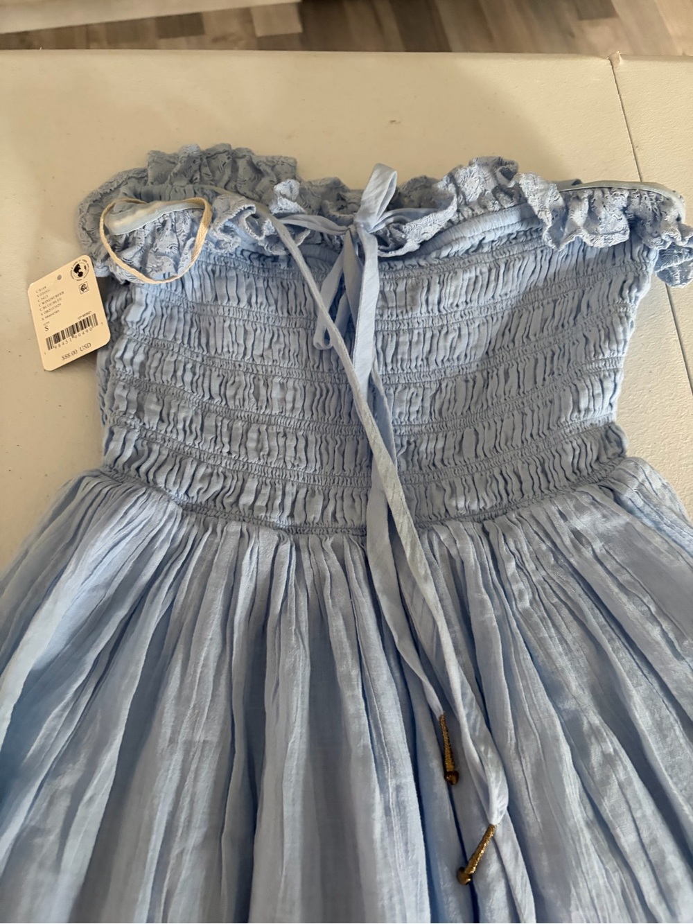 NWT. Free People Light Blue' Smocked Summer MiniDress - Picture 2 of 3